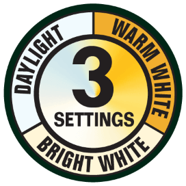 3 Settings: Daylight, Warm White, Bright White