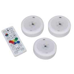3-Pack 3-in Battery-Operated RGBW Dimmable LED Tap Puck Light - White, BO1215-WHG-03LF3