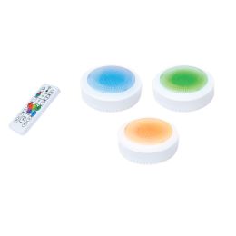 3-Pack 3-in Battery-Operated RGBW LED Magnetic Puck Light with Remote - White, BO1308-RGB-03LF3