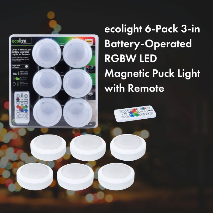 3-Pack Battery-Operated RGBW Magnetic Puck Light with Remote